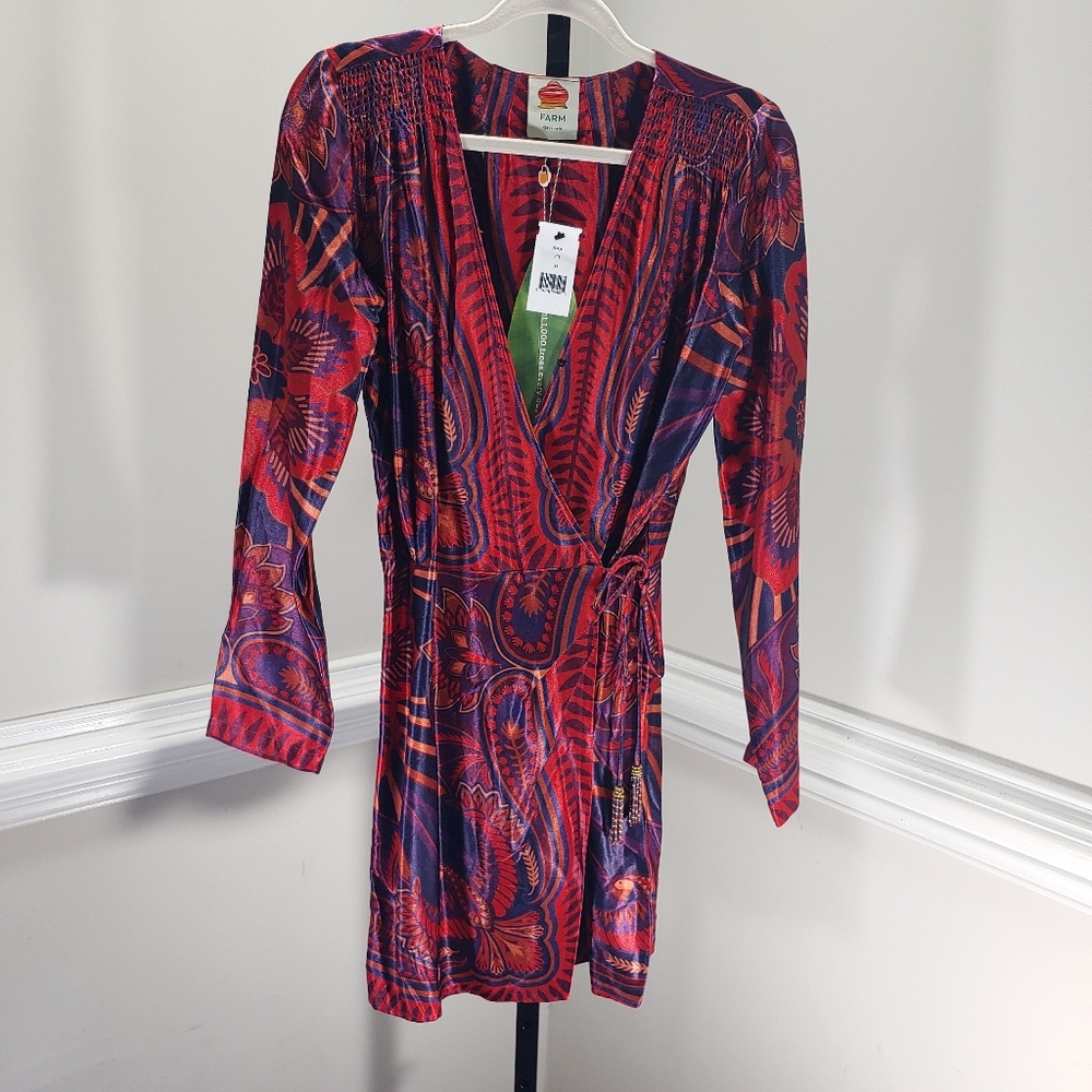 FARM Rio Macaw Arabesque Mini Dress Size SX Paisley Bird Print